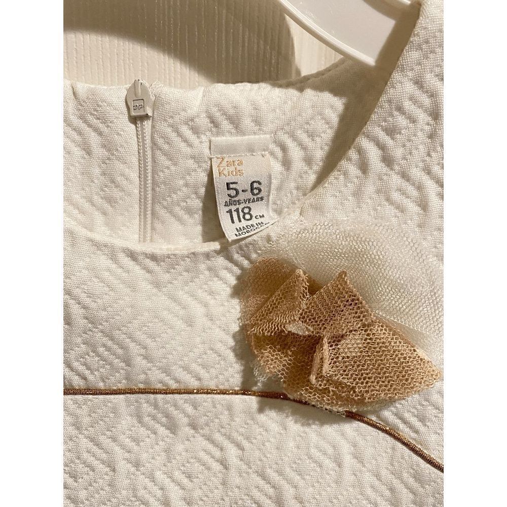 Zara Kids Cap Sleeve Bow at Chest Fit & Flare Dress White Sz 5-6 - Picture 5 of 7